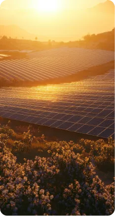 Fazenda solar ao nascer do sol